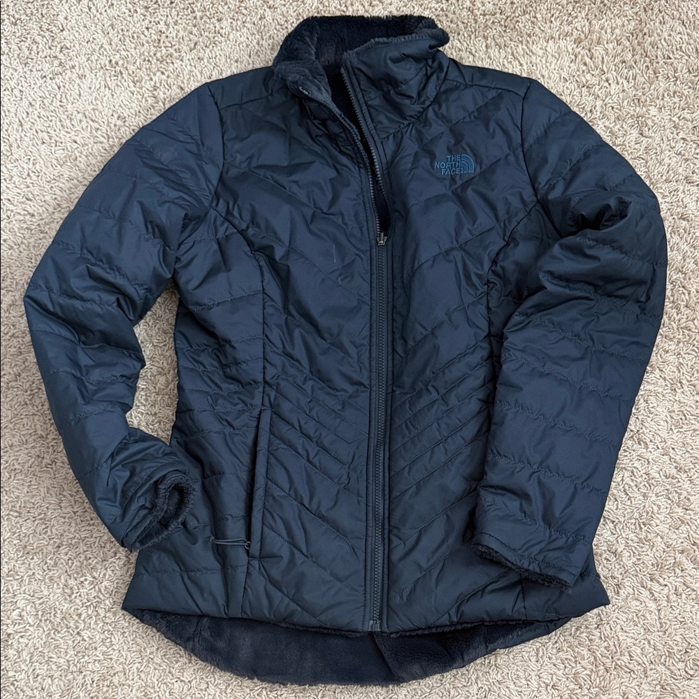 The North Face Women’s Navy Quilted Fleece-Trim Puffer Jacket